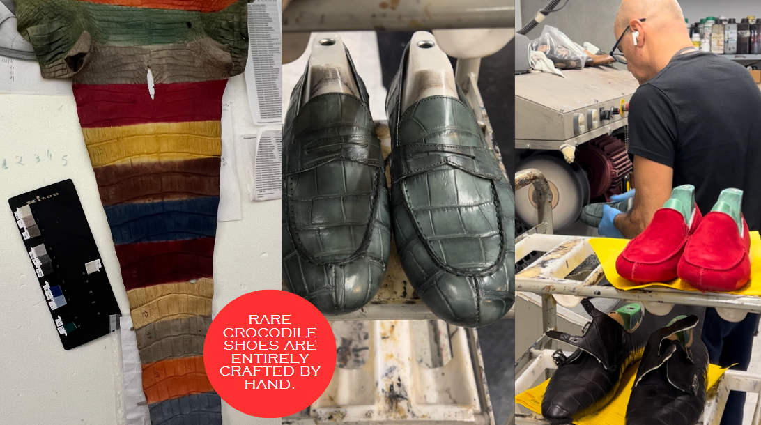 Rare crocodile shoes are entirely crafted by hand.